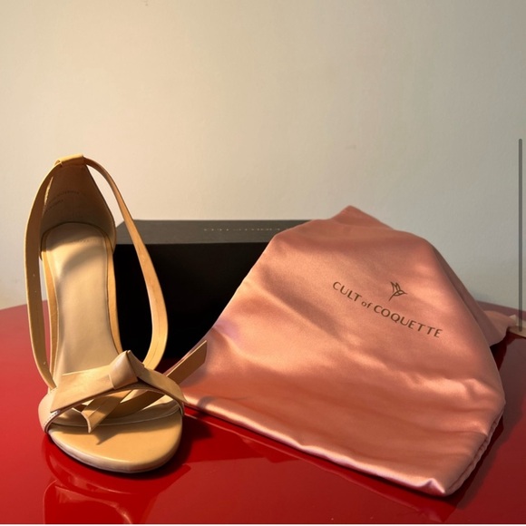 Cult Of Coquette, Pegah Nude Vegan Leather Bow Heels - 8 - Picture 6 of 7